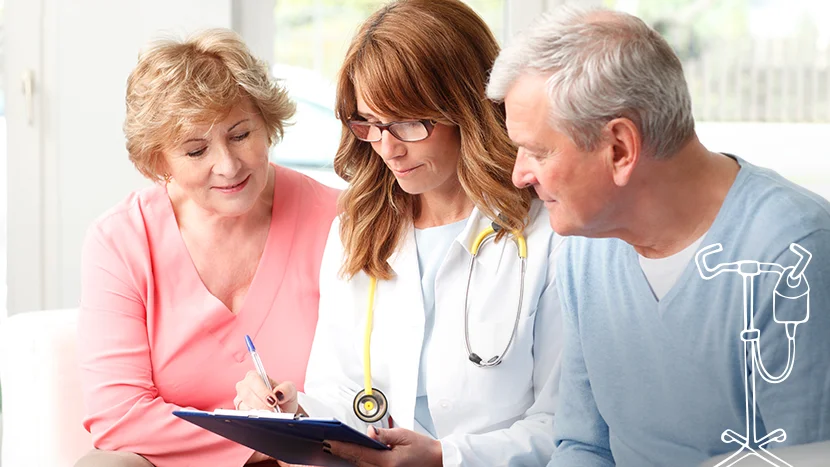 a doctor showing a patient something on a tablet